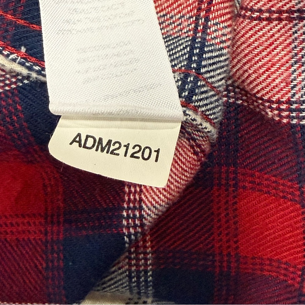 Plaid Flannel Alpine Design Red White Blue Button Up Shirt Size M - Picture 10 of 10